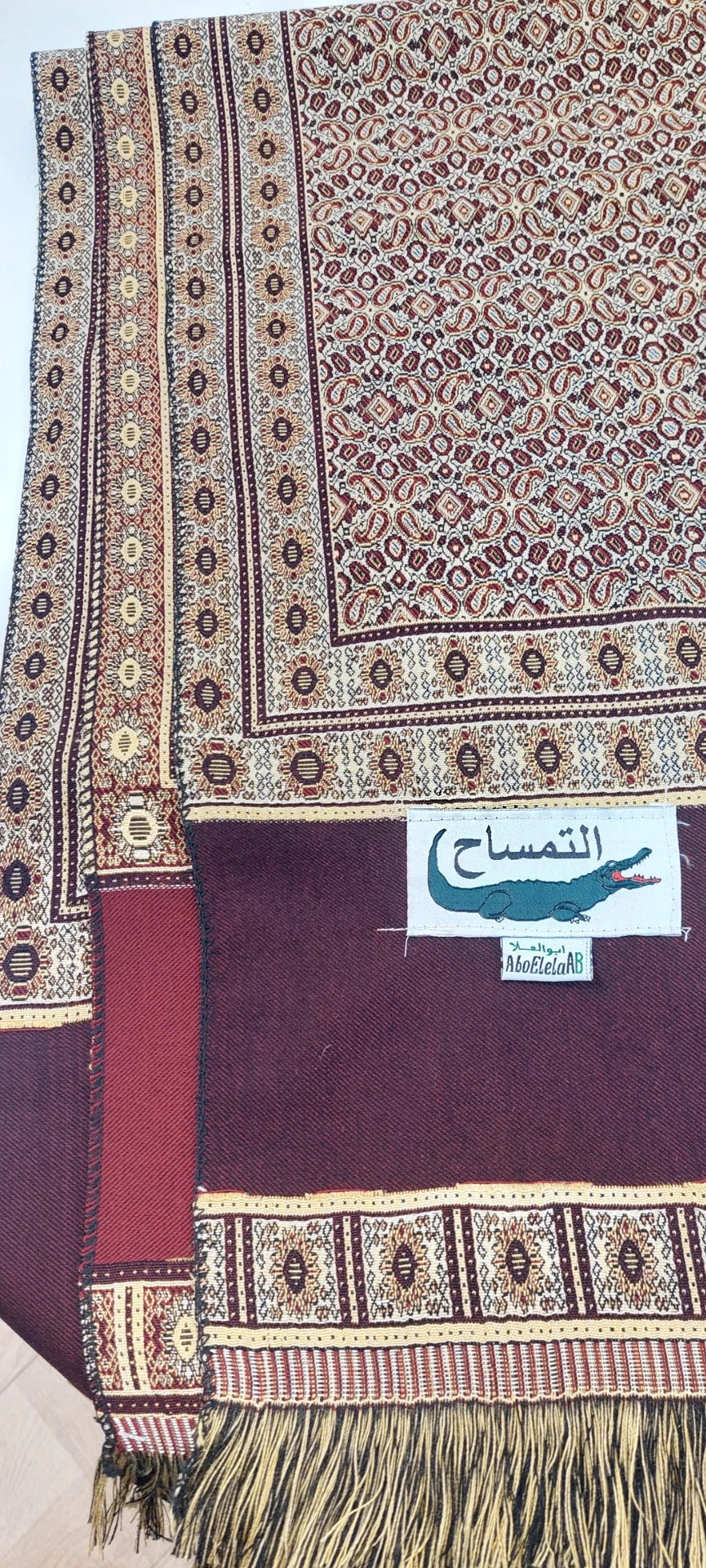 Egyptiläinen Iso Huivi - Beige/Viininpunainen