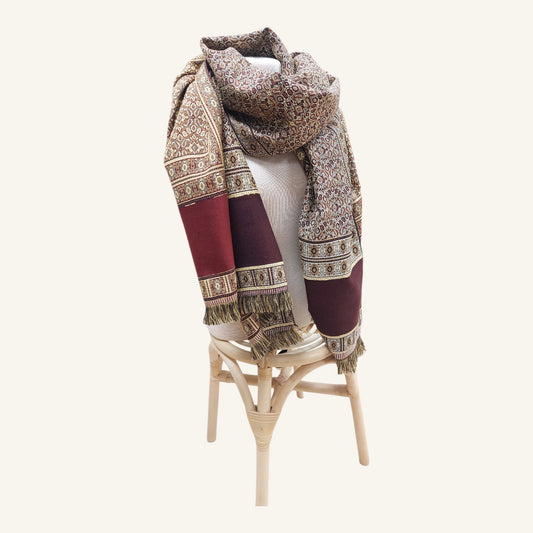 Egyptian Large Scarf - Beige/Burgundy