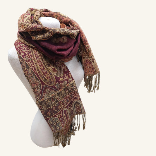 Striped Scarf - Burgundy/Beige