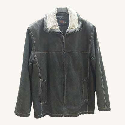 BasicLine Nahkatakki Karvakauluksella - Musta