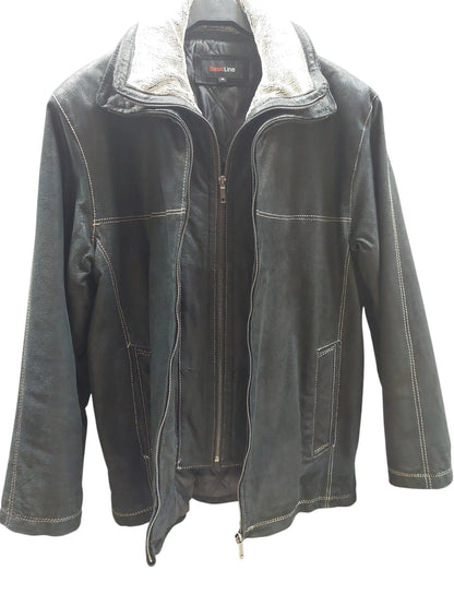 BasicLine Nahkatakki Karvakauluksella - Musta