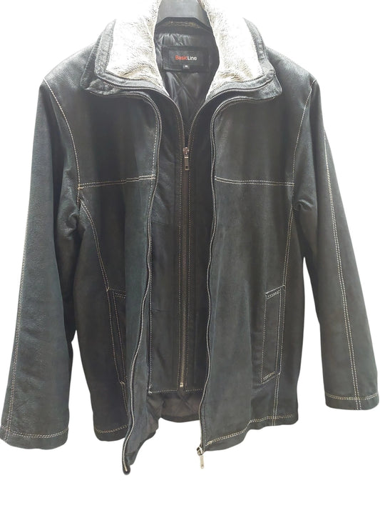 BasicLine Nahkatakki Karvakauluksella - Musta