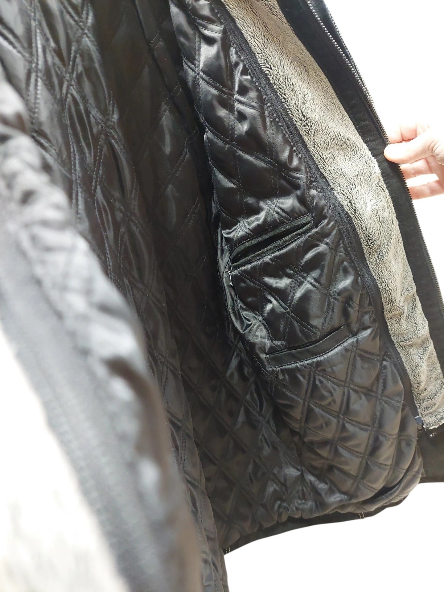 BasicLine Nahkatakki Karvakauluksella - Musta