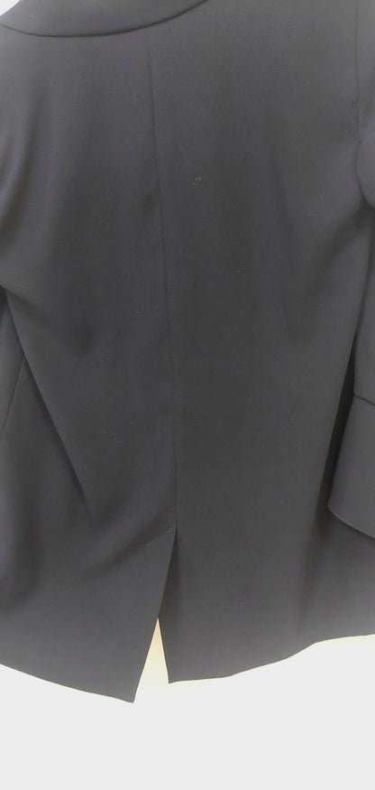 River Island tummansininen jakku röyhelöhihansuilla, koko 36