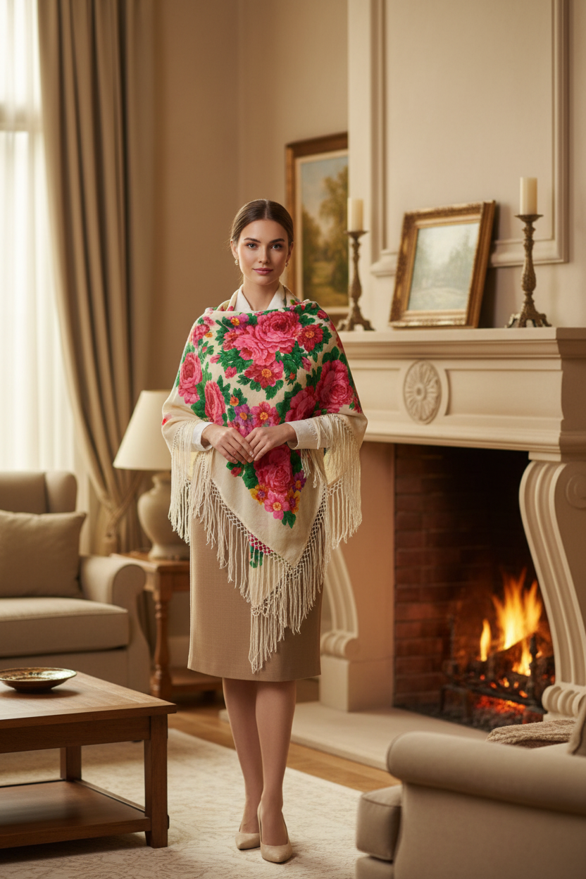 Kansallispuvun villahuivi mallilla